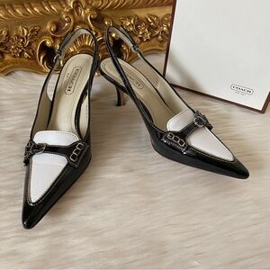 Coach Adrian Black White Leather Slingback Heels